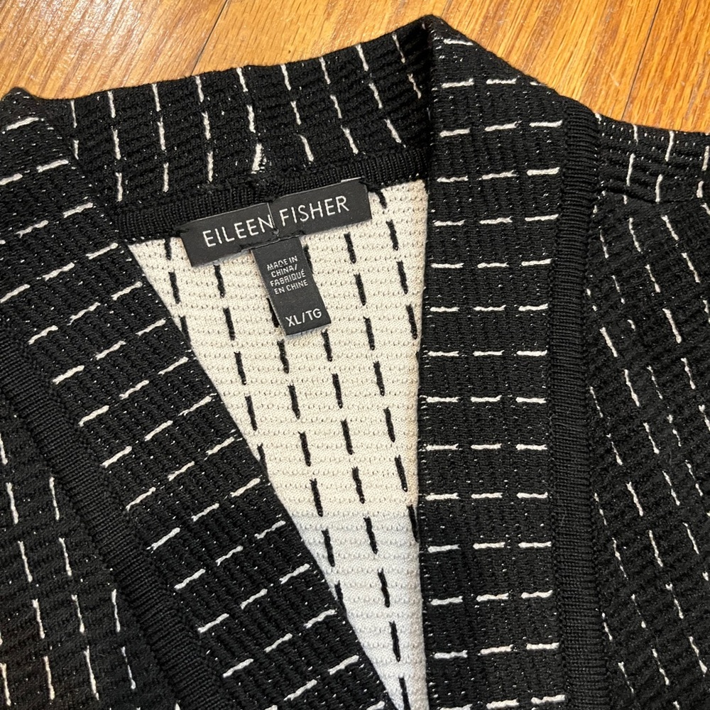 EILEEN FISHER SILK AND ORGANIC COTTON SIMPLE SHAPED CARDIGAN BLACK XL - Picture 10 of 14